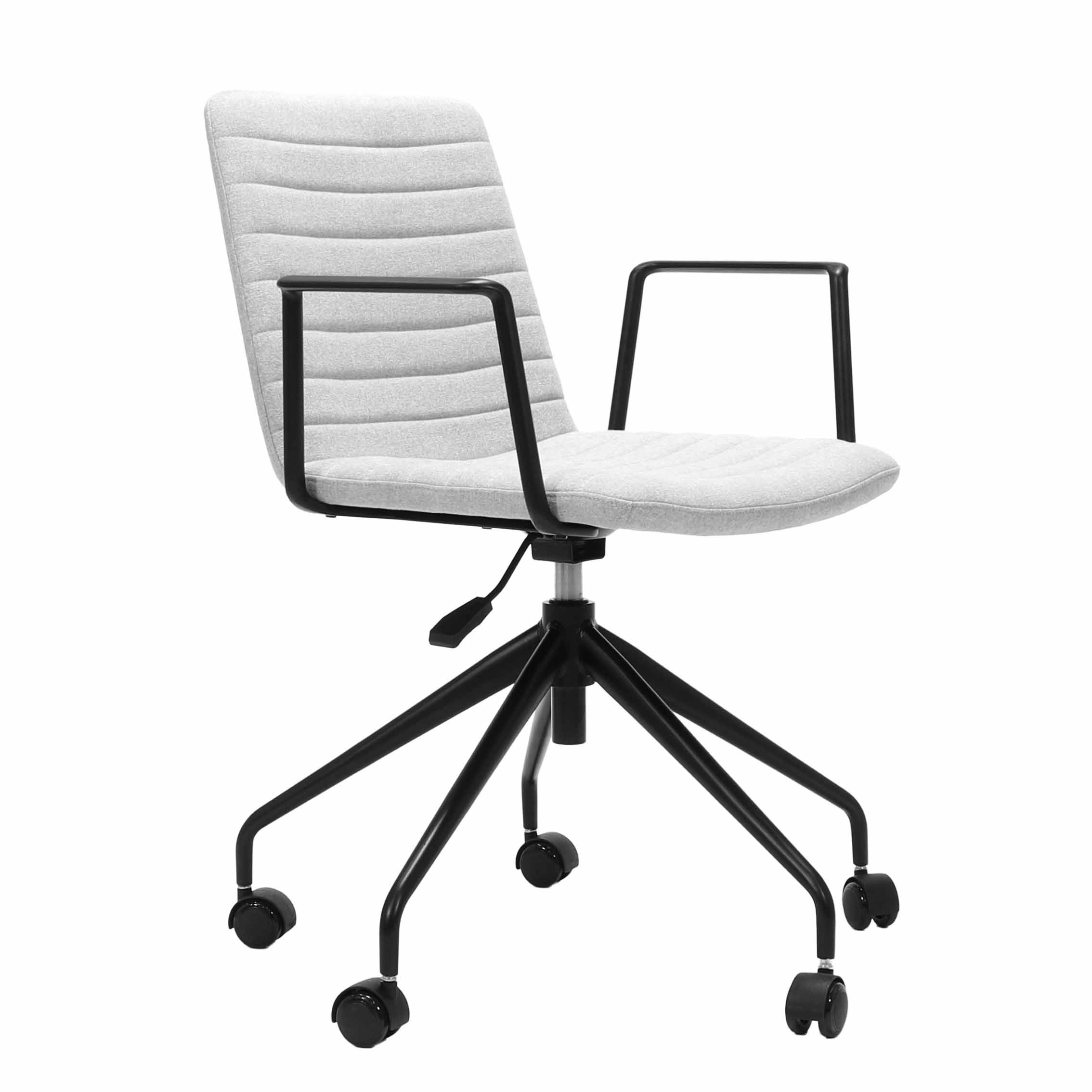 Pixel 5 Star Swivel Chair - With Arms - Light Grey Fabric - Black Frame